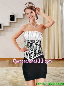 Cheap Beading Zebra Print Ruffled Dama Dresses in White and Black