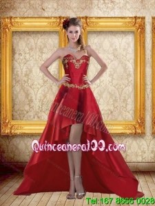 Cheap High Low Sweetheart Wine Red Beading Dama Dresses