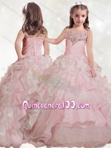 Delicate Beaded and Ruffled Layers Little Girl Pageant Dress with Straps