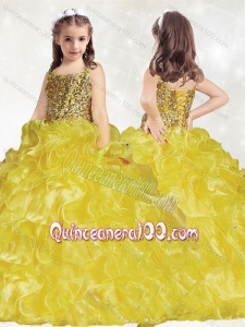 Romantic Beaded and Ruffled Little Girl Pageant Dress with Brush Train