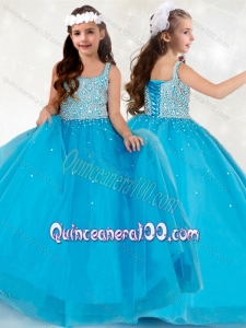Hot Sale Straps Aqua Blue Mini Quinceanera Dress with Beading