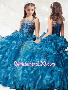 Luxurious Beaded and Ruffled Mini Quinceanera Dress in Teal