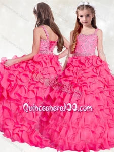 New Arrivals Beaded and Ruffled Little Girl Pageant Dress in Hot Pink