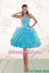 2015 Fashionable Baby BlueProm Gown with Ruffles and Beading