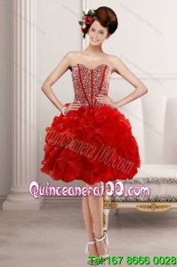 2015 Elegant Sweetheart Prom with Beading and Ruffles