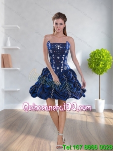 Navy Blue 2015 Prom Dresses with Pick-ups and Beading