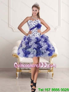 Pretty Sweetheart White and Purple 2015 Prom Dress with Ruffles and Beading