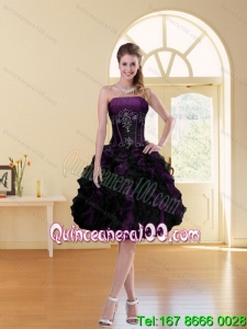 2015 Multi Color A Line Ruffled Strapless Knee-length Prom Dress with Beading
