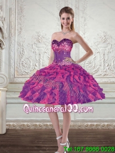 2015 Wonderful Ball Gown Multi Color Prom Dresses with Beading and Ruffles
