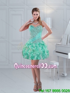 Apple Green Sweetheart Beautiful Prom Dresses with Ruffles and Beading for 2015