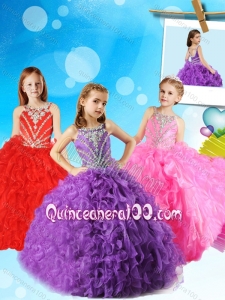 Discount Beaded and Ruffled Little Girl Pageant Dress with Scoop