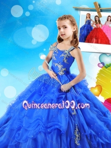Fashionable Beaded and Ruffled Layers Little Girl Pageant Dress in Royal Blue