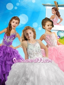 Fashionable Beaded and Ruffled Little Girl Pageant Dress with Halter Top