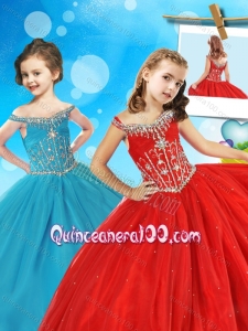 Modest Off the Shoulder Cap Sleeves Little Girl Pageant Dress with Beading