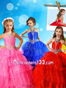 New Arrivals Halter Top Big Puffy Little Girl Pageant Dress with Beading and Ruffled Layers