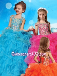 Fashionable Halter Top Cap Sleeves Little Girl Pageant Dress with Beading and Ruffles