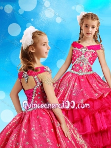 Off the Shoulder Red Little Girl Pageant Dress in Organza and Sequins