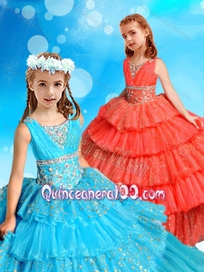 Polka Dot Sequined Little Girl Pageant Dress with Ruffled Layers and Beading