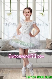 Exquisite Scoop White Flower Girl Dresses with Hand Made Flowers for 2015