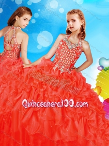 Artistic Beaded and Ruffled Mini Quinceanera Dress in Coral Red