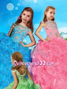 Comfortable Scoop Cap Sleeves Mini Quinceanera Dress with Beading and Ruffles