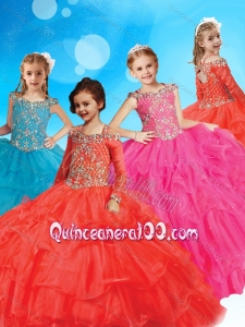 New Style Straps Long Sleeves Mini Quinceanera Dress with Beading and Ruffled Layers