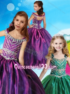 Pretty Off the Shoulder Beaded Little Girl Pageant Dress in Purple