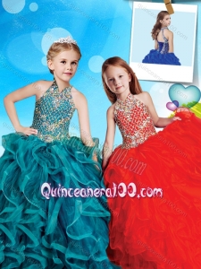 Romantic Halter Top Really Puffy Mini Quinceanera Dress with Beading and Ruffles
