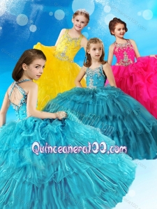 Top Selling Straps Criss Cross Mini Quinceanera Dress with Beading and Ruffled Layers
