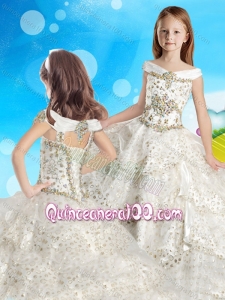 Discount Cap Sleeves Beaded Mini Quinceanera Dress with Off the Shoulder