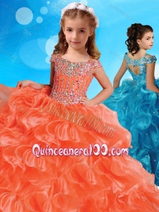 Fashionable Orange Mini Quinceanera Dress with Beaded Decorated Cap Sleeves