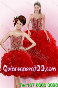 2015 New Style Red 16 Birthaday Party Dresses with Beading and Ruffles