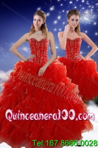 2015 Perfect Red 16 Birthaday Party Dresses with Beading and Ruffles