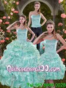 2015 Sophisticated Aqual Blue 16 Birthaday Party Dresses with Beading and Ruffles