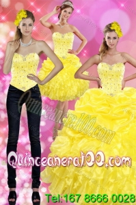 Most Popular Yellow 2015 16 Birthaday Party Dresses with Beading and Ruffles