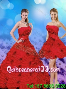 2015 Elegant Red Strapless 16 Birthaday Party Dresses with Beading and Hand Made Flower