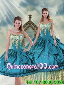 2015 Gorgeous Off The Shoulder Embroidery and Pick Ups 16 Birthaday Party Dresses in Teal