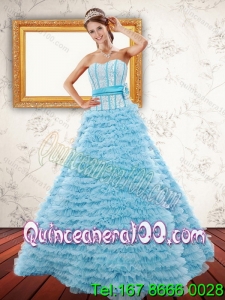2015 Light Blue Strapless 16 Birthaday Party Dresses with Beading and Ruffled Layers