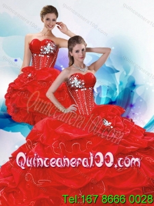 2015 Pretty Sweetheart Red 16 Birthaday Party Dresses with Beading and Pick Ups