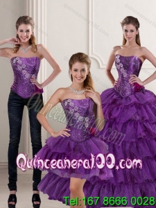 2015 Trendy Purple 16 Birthaday Party Dresses with Ruffled Layers and Beading