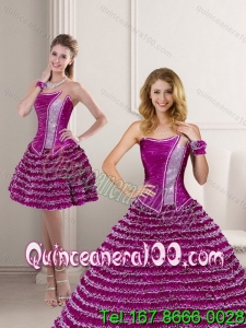 Cute 2015 Fuchsia Strapless 16 Birthaday Party Dresses with Ruffled Layers and Beading