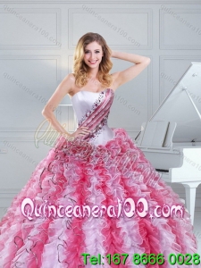 Cute Multi Color Strapless 16 Birthaday Party Dresses with Beading and Ruffles for 2015
