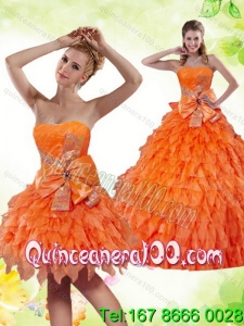 2015 Beautiful Ruffles and Bowknot Sweetheart Quinceanera Dress in Orange