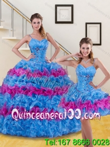 2015 Detachable Multi-color Quince Dresses with Ruffled Layers and Beading