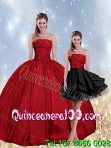 2015 Strapless Beaded Spring Quinceanera Dresses in Red and Black