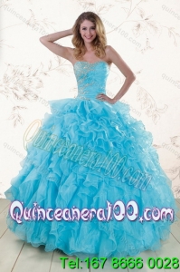 Baby Blue 2015 Prefect Spring Quinceanera Dresses with Beading and Ruffles