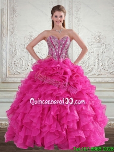Sweetheart Hot Pink 2015 Spring Quinceanera Dresses with Beading and Ruffles
