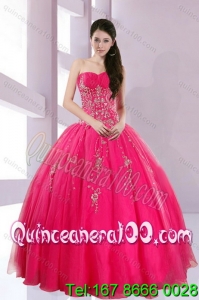 2015 Fshionable Strapless Hot Pink Spring Quinceanera Dresses with Appliques