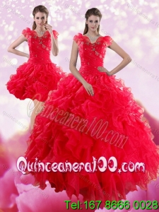 Sophisticated Red Sweetheart Spring Quinceanera Dresses with Ruffles and Beading