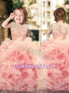 Wonderful Ruffled and Laced Little Girl Dress with See Through Scoop